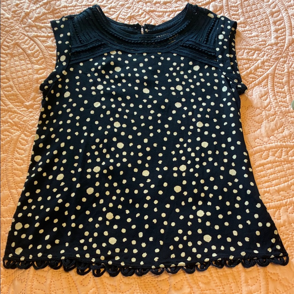 Meadow Rue Navy and White Polka Dot Sleeveless Blouse